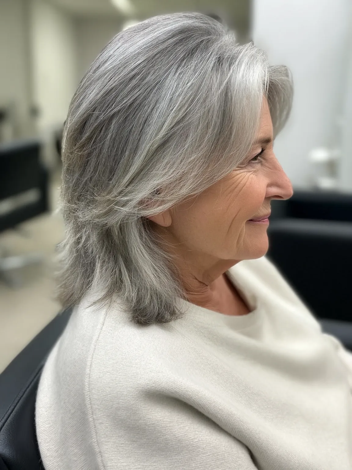 Silver Frost Feathered Shoulder-Length Layers